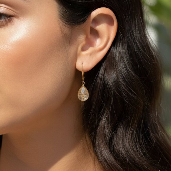 Golden Rutilated Quartz Drop Earrings - Hand Made in Canada - Picture 6 of 8